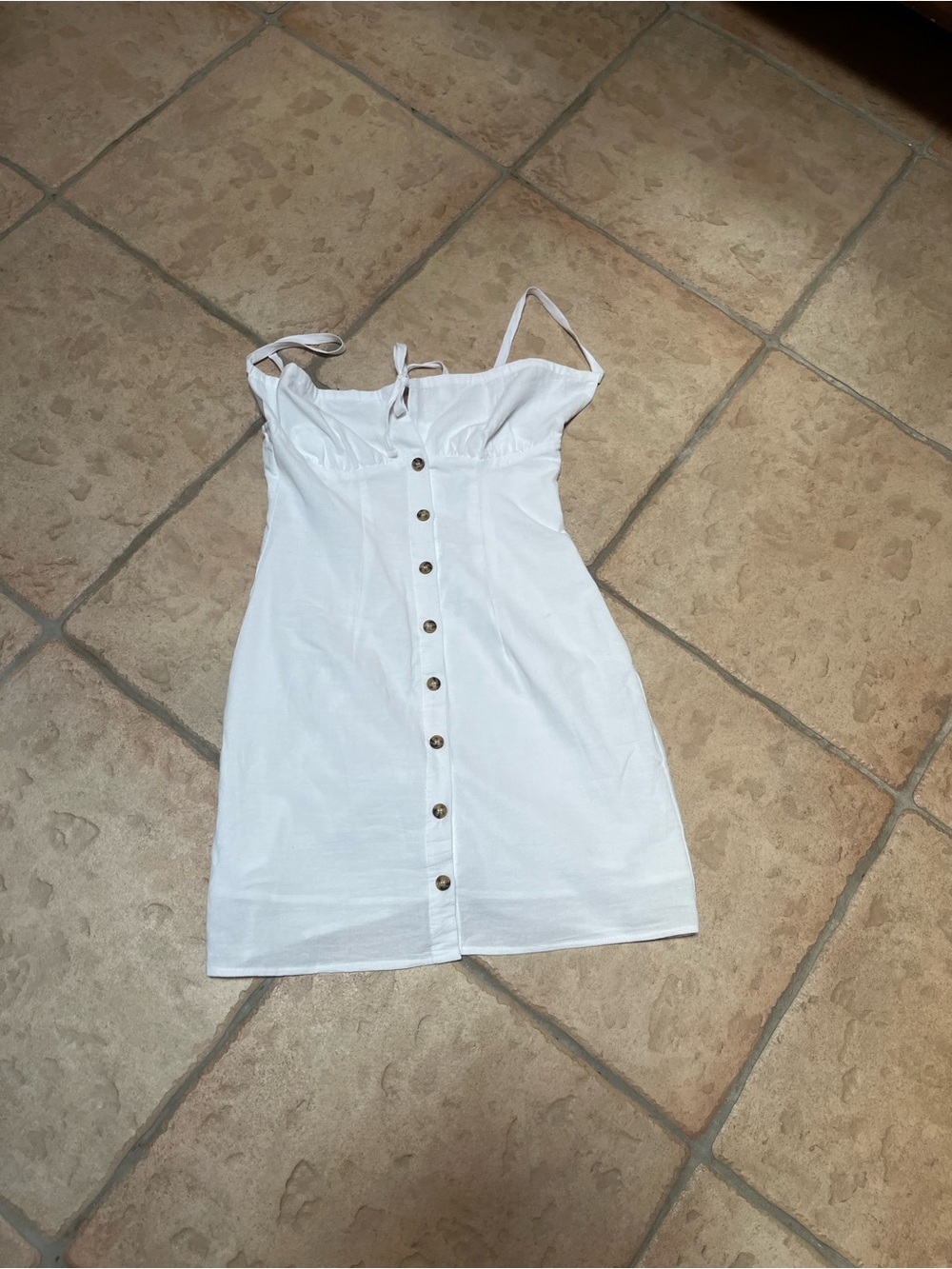 Commense White Button-Down Spaghetti Strap Mini Dress